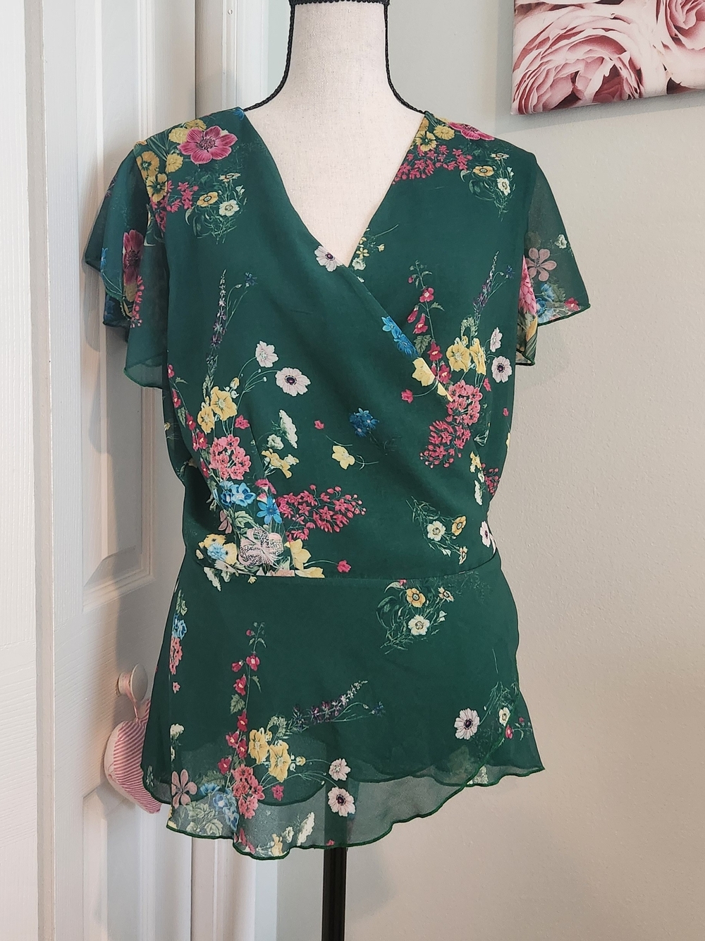 Sweet Pea by Stacy Frati Emerald Green Floral Wrap Blouse